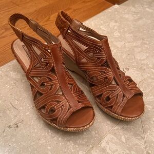 PIKOLINOS Lasercut Leather Slingback Wedge Comfort Sandals Size EU 39 US 8.5